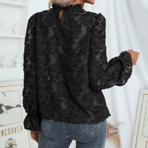 Red Floral Ruffle Sleeve Blouse Top Work Shabby Chic - Picture 10 of 10